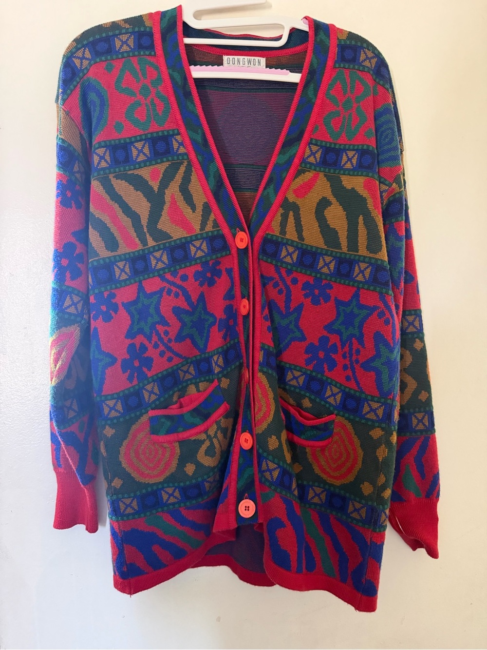Vintage Dongwon Colorful Abstract Art Knit Cardigan Sweater